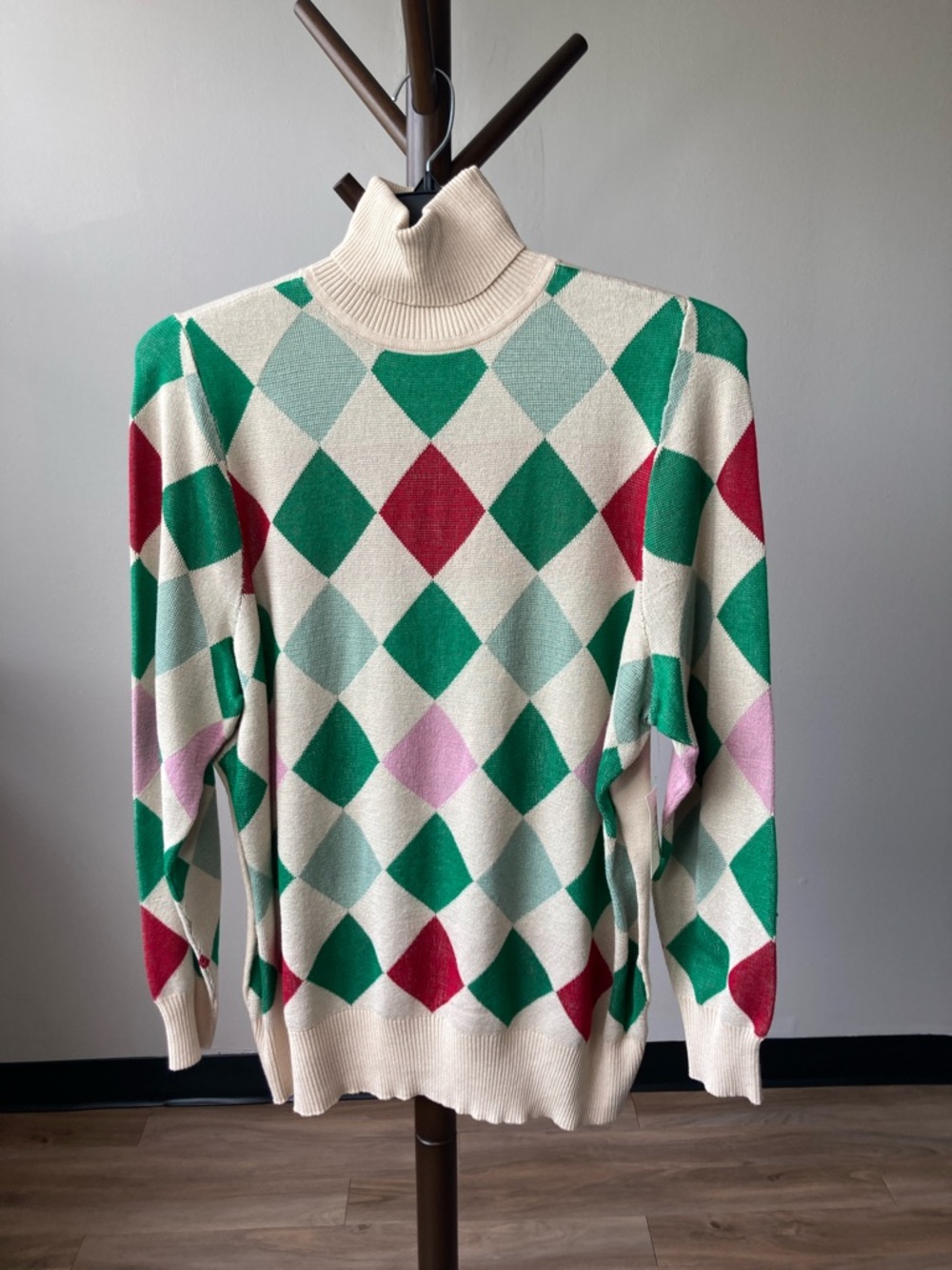Retrology turtleneck geometric diamond print lightweight sweater 1X